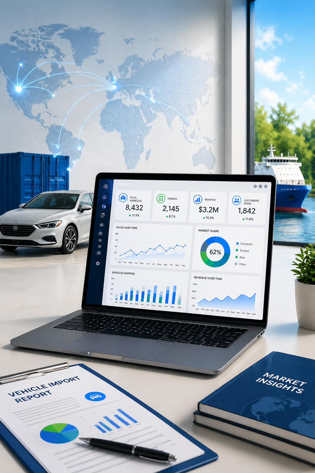 Landing page for vehicle import campaign shown on laptop